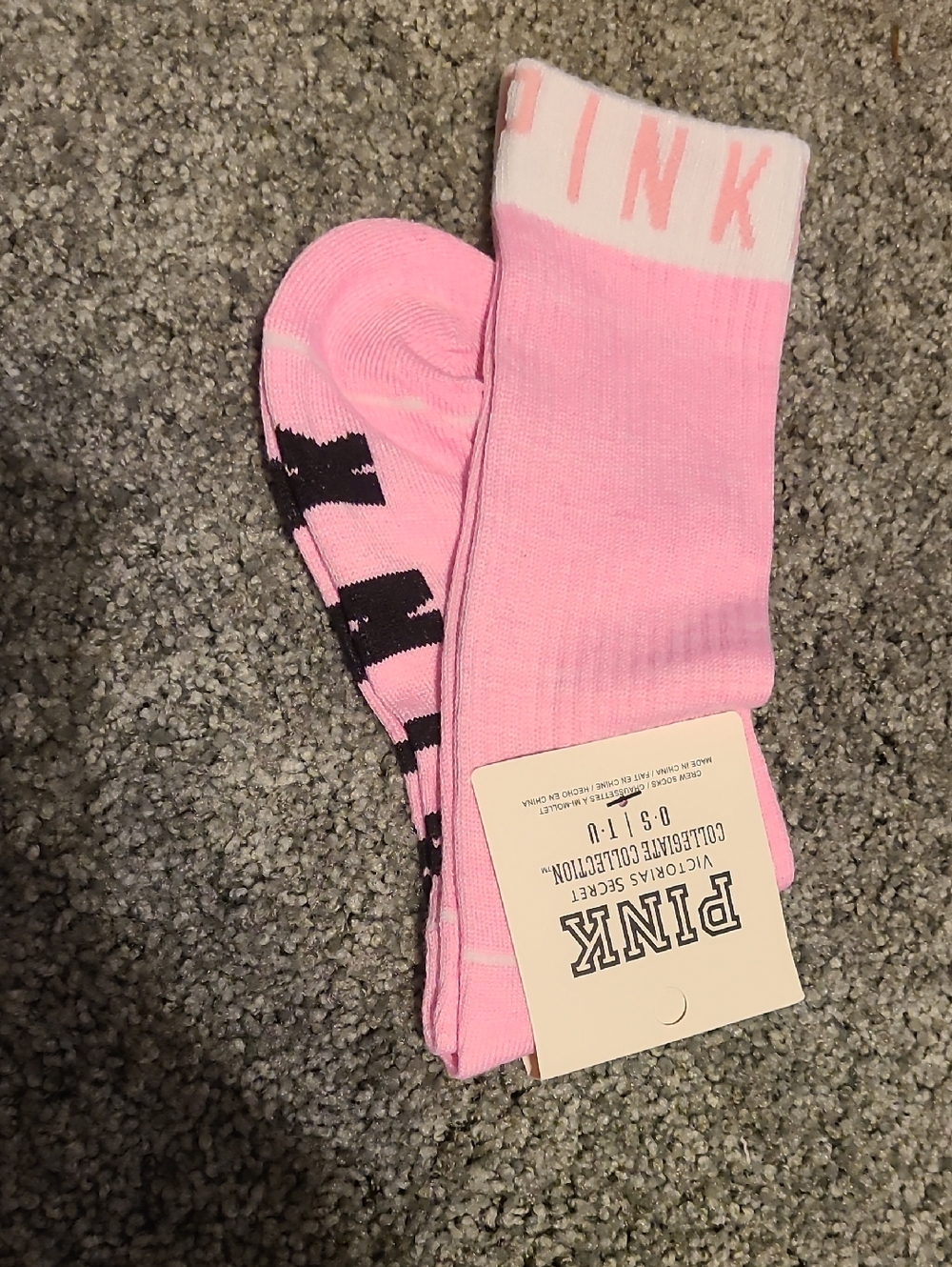 PINK Victoria's Secret Light Pink Crew Socks with Black Logo